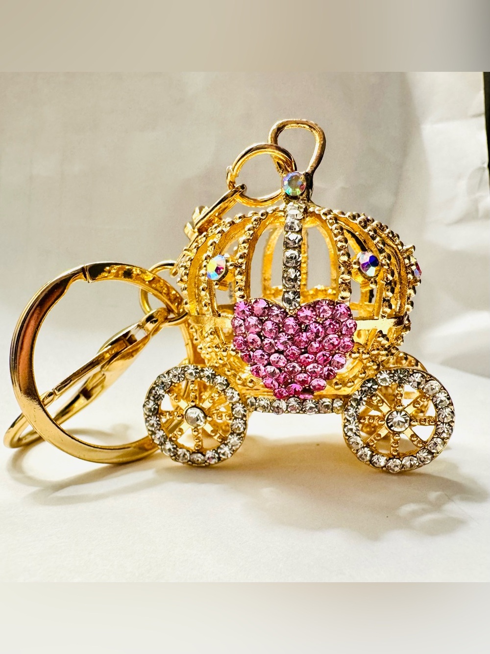 Gold Crown Carriage Charm with Pink Heart Crystals - Picture 4 of 8